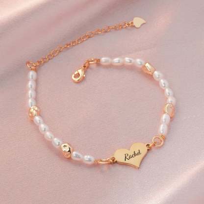 Engravable Heart Natural Freshwater Pearl Bracelet-VibeCloset