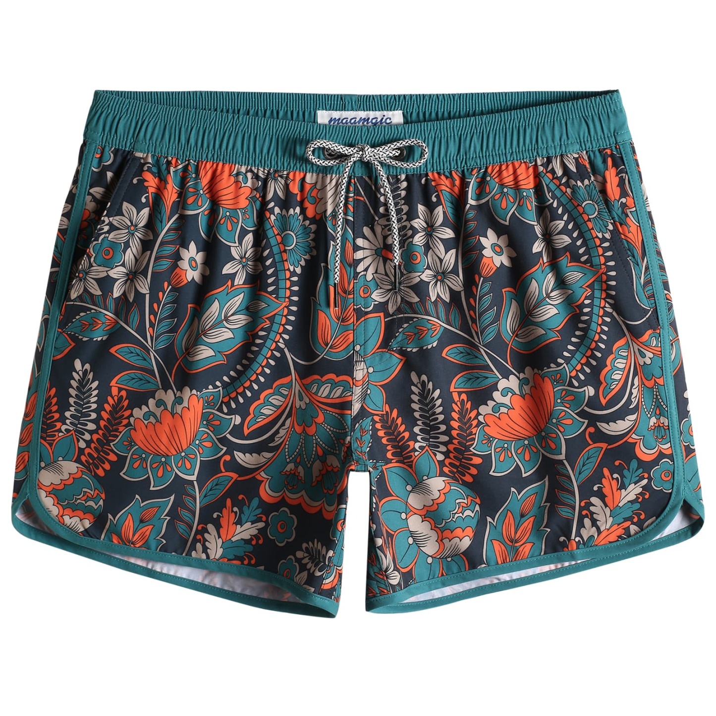 4.5 Inch Inseam Vintage Stretch White Circus Swim Trunks-VibeCloset
