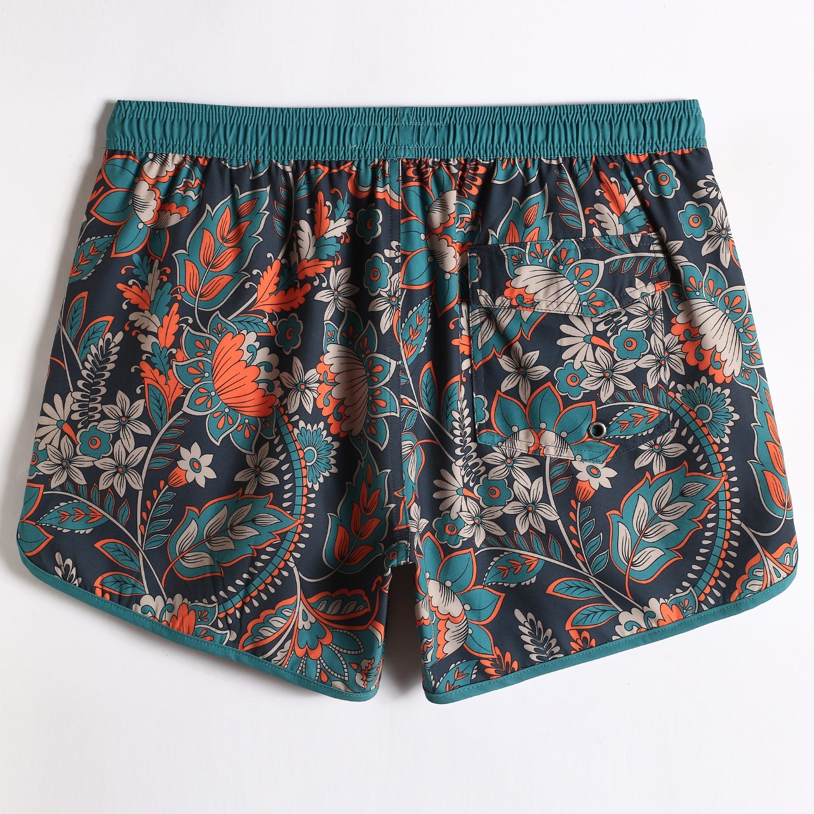 4.5 Inch Inseam Vintage Stretch White Circus Swim Trunks-VibeCloset