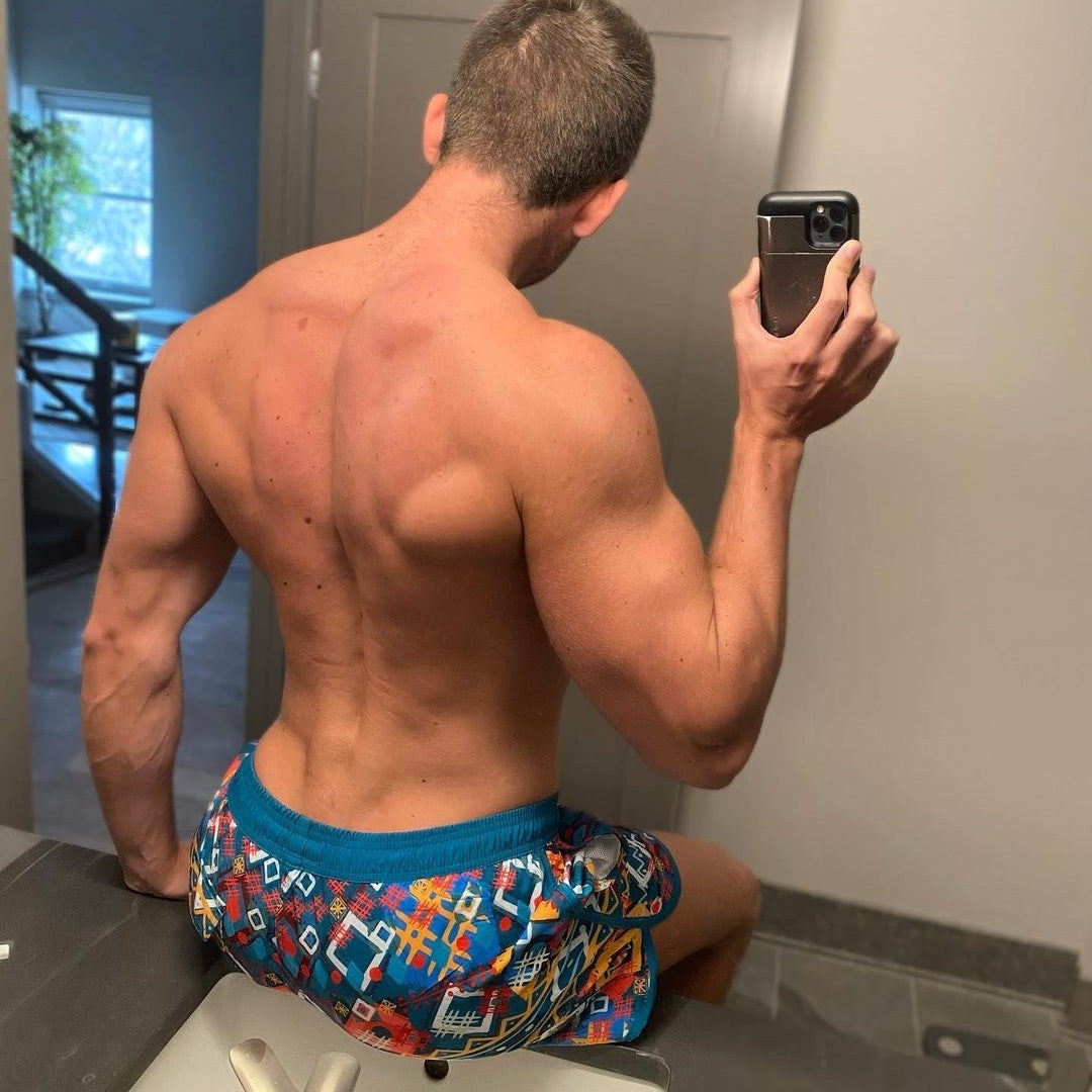 4.5 Inch Inseam Vintage Stretch White Circus Swim Trunks-VibeCloset