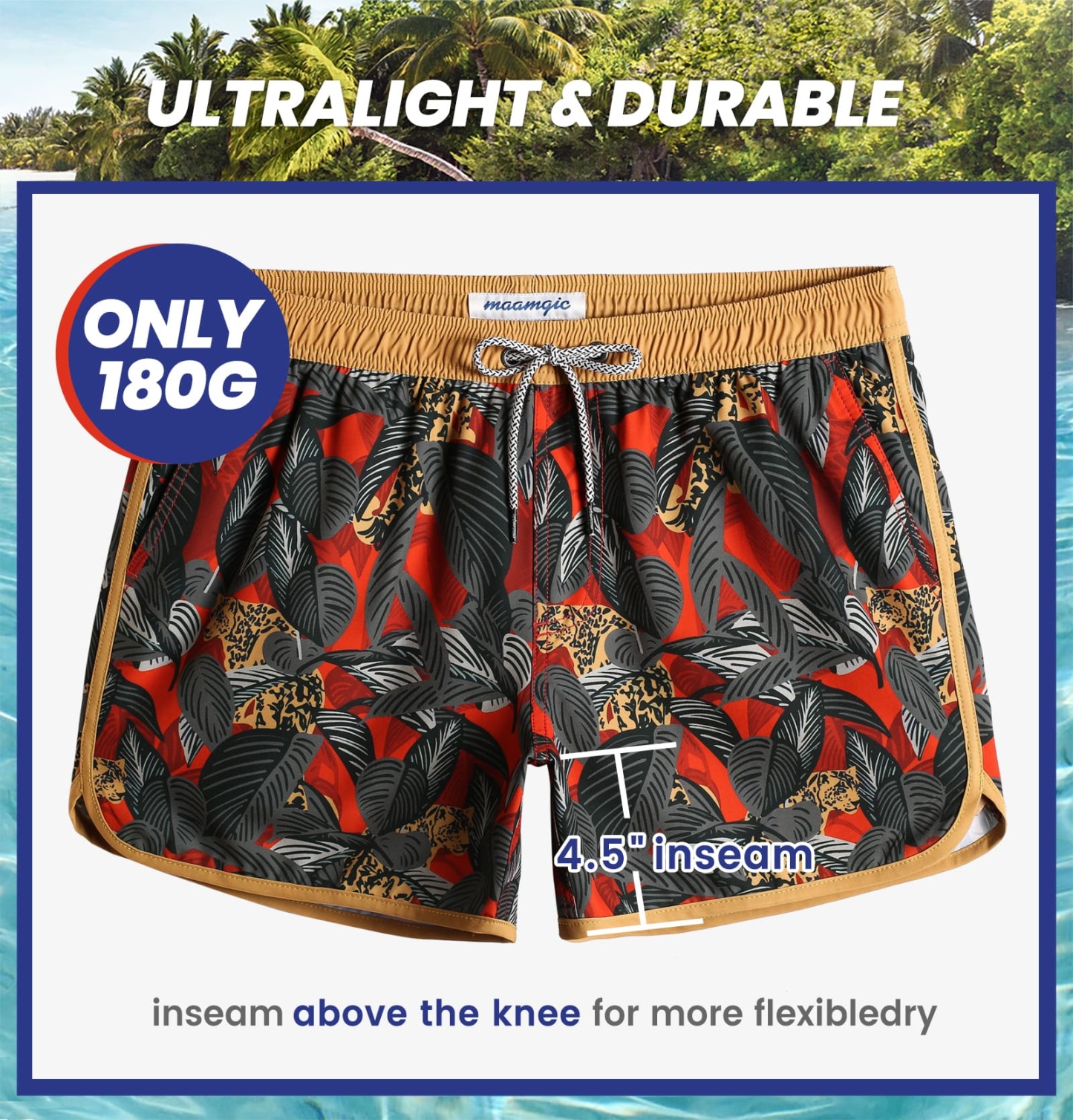 4.5 Inch Inseam Vintage Stretch Leopard Infested Swim Trunks-VibeCloset
