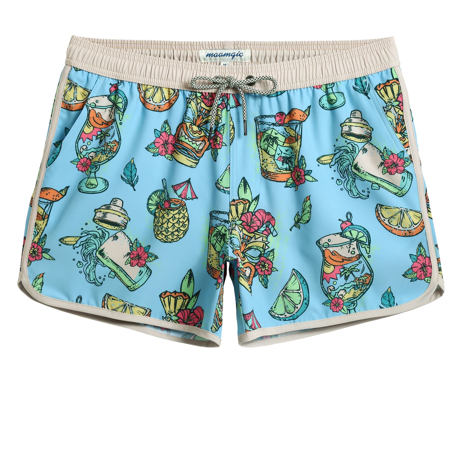 4.5 Inch Inseam Vintage Stretch Tiki Drink Swim Trunks-VibeCloset