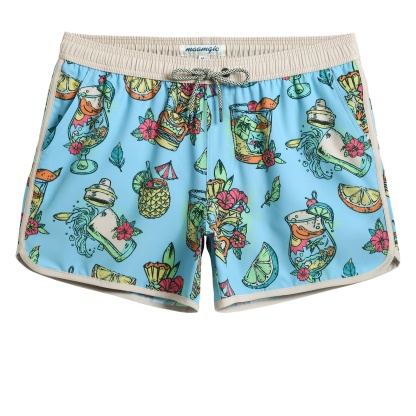 4.5 Inch Inseam Vintage Stretch White Circus Swim Trunks-VibeCloset