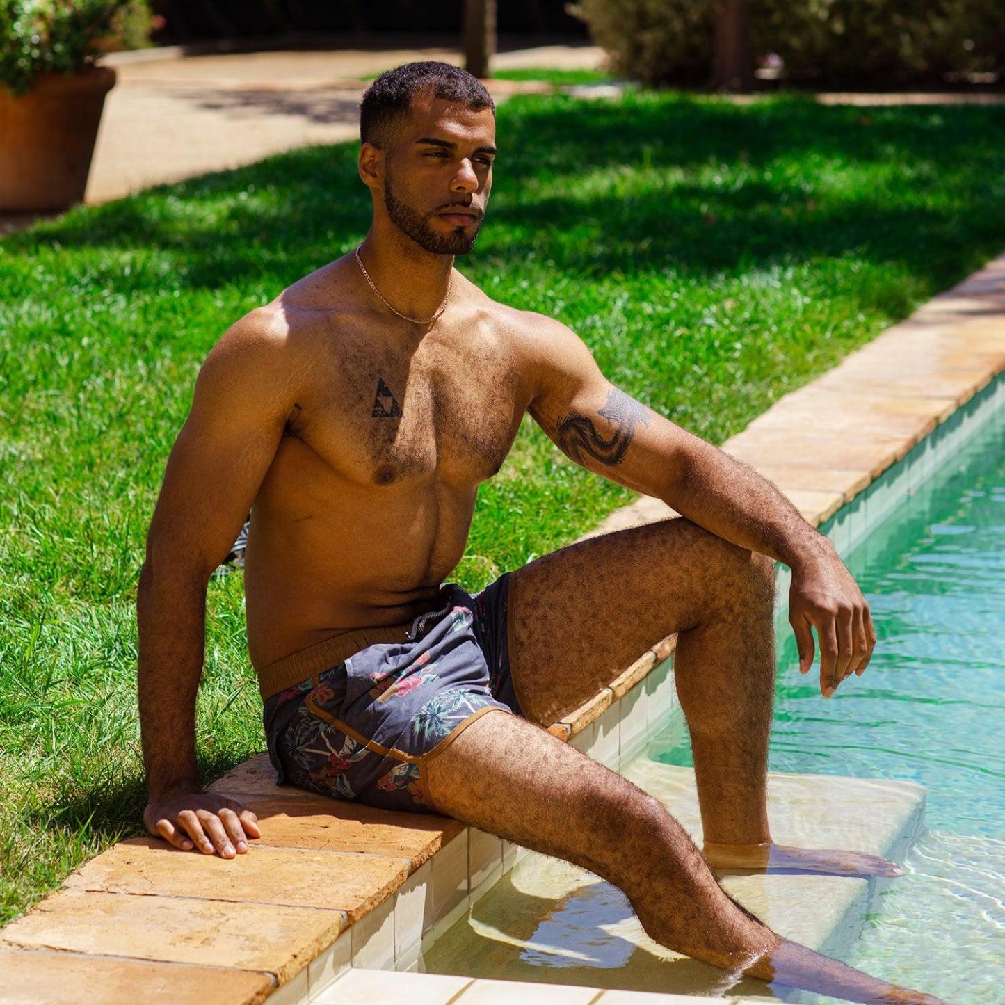 4.5 Inch Inseam Vintage Brown Parrot Swim Trunks-VibeCloset