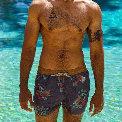 4.5 Inch Inseam Vintage Brown Parrot Swim Trunks-VibeCloset