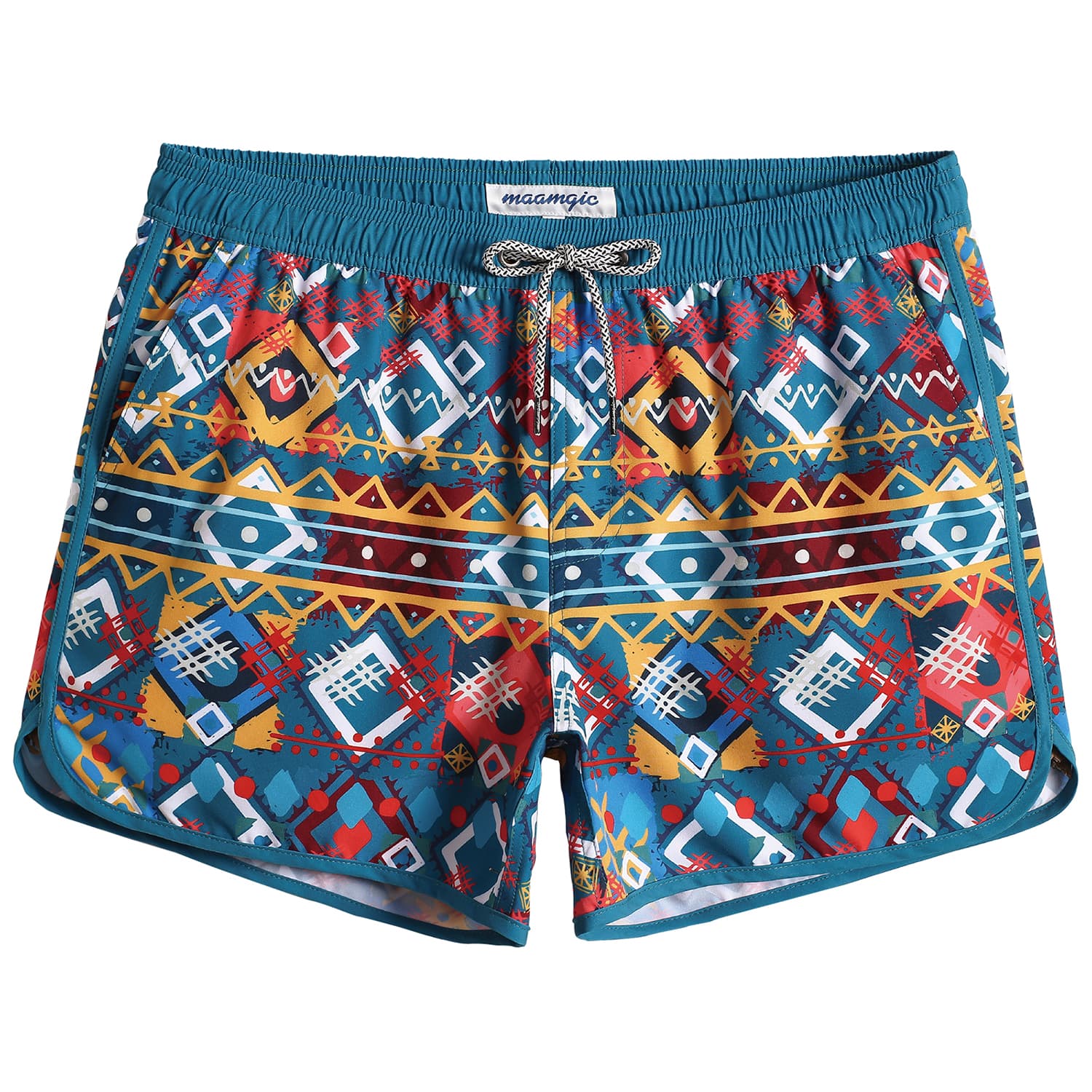 4.5 Inch Inseam Vintage Stretch White Circus Swim Trunks-VibeCloset
