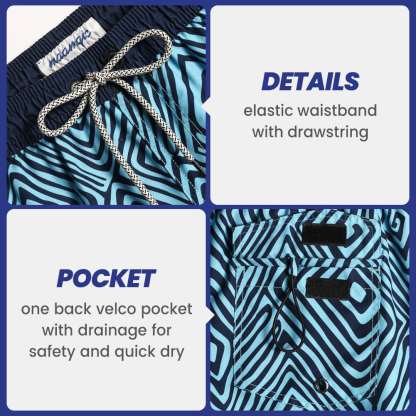 4.5 Inch Inseam Vintage Blue Vortex Swim Trunks-VibeCloset
