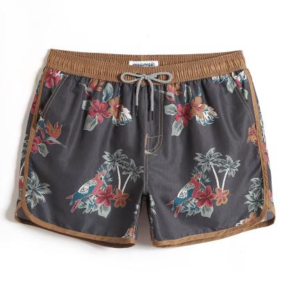 4.5 Inch Inseam Vintage Brown Parrot Swim Trunks-VibeCloset
