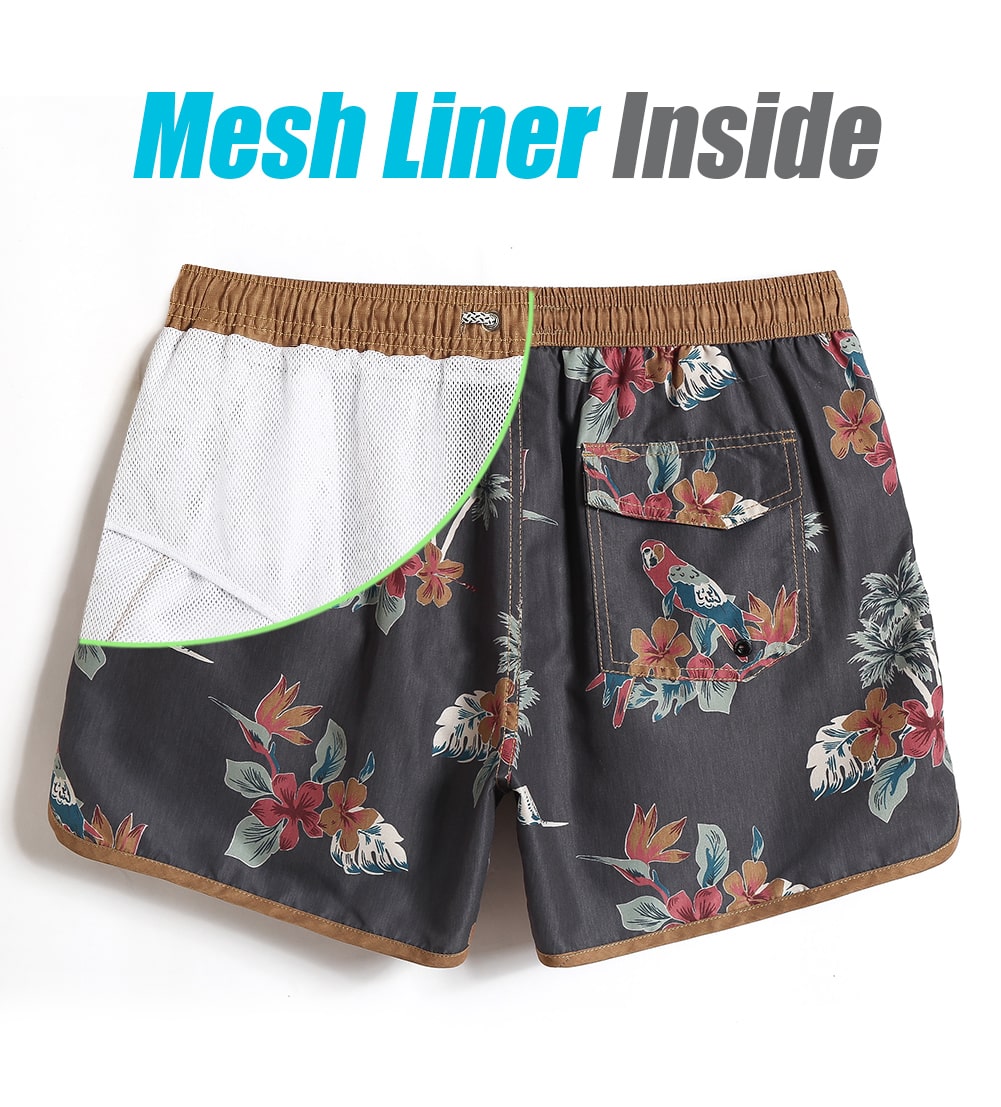 4.5 Inch Inseam Vintage Brown Parrot Swim Trunks-VibeCloset