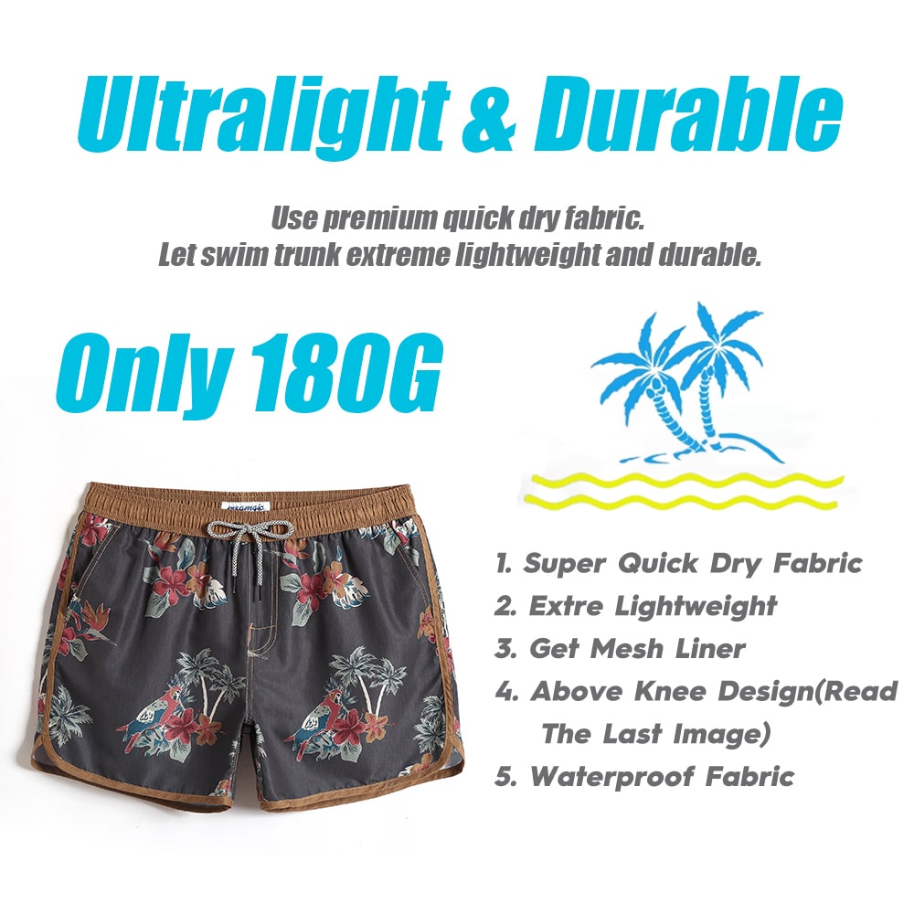 4.5 Inch Inseam Vintage Brown Parrot Swim Trunks-VibeCloset