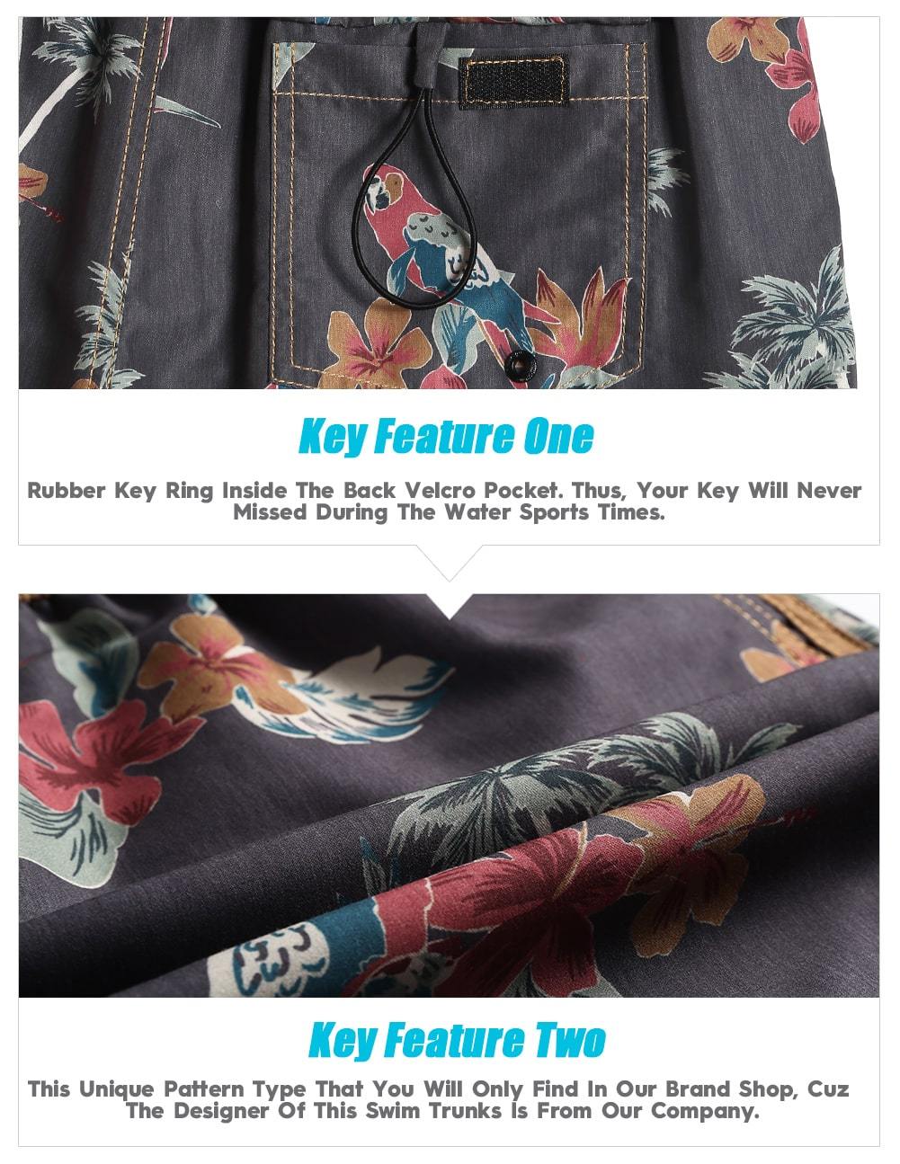 4.5 Inch Inseam Vintage Brown Parrot Swim Trunks-VibeCloset