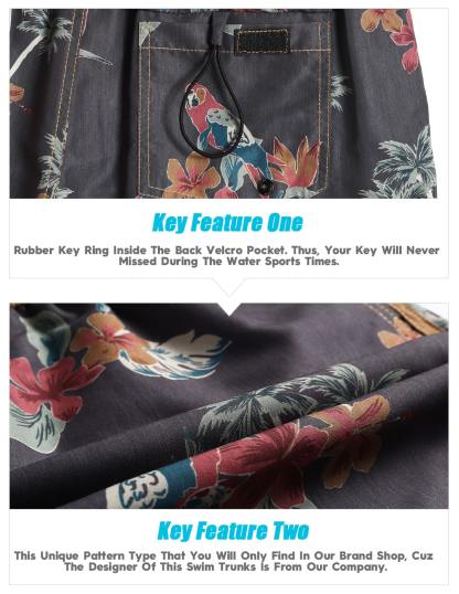 4.5 Inch Inseam Vintage Brown Parrot Swim Trunks-VibeCloset