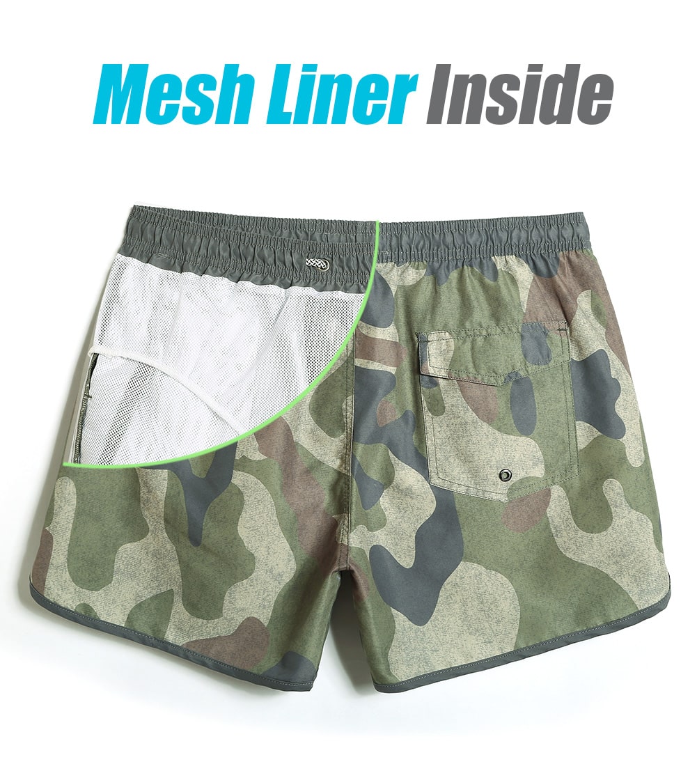4.5 Inch Inseam Vintage Camo Swim Trunks-VibeCloset