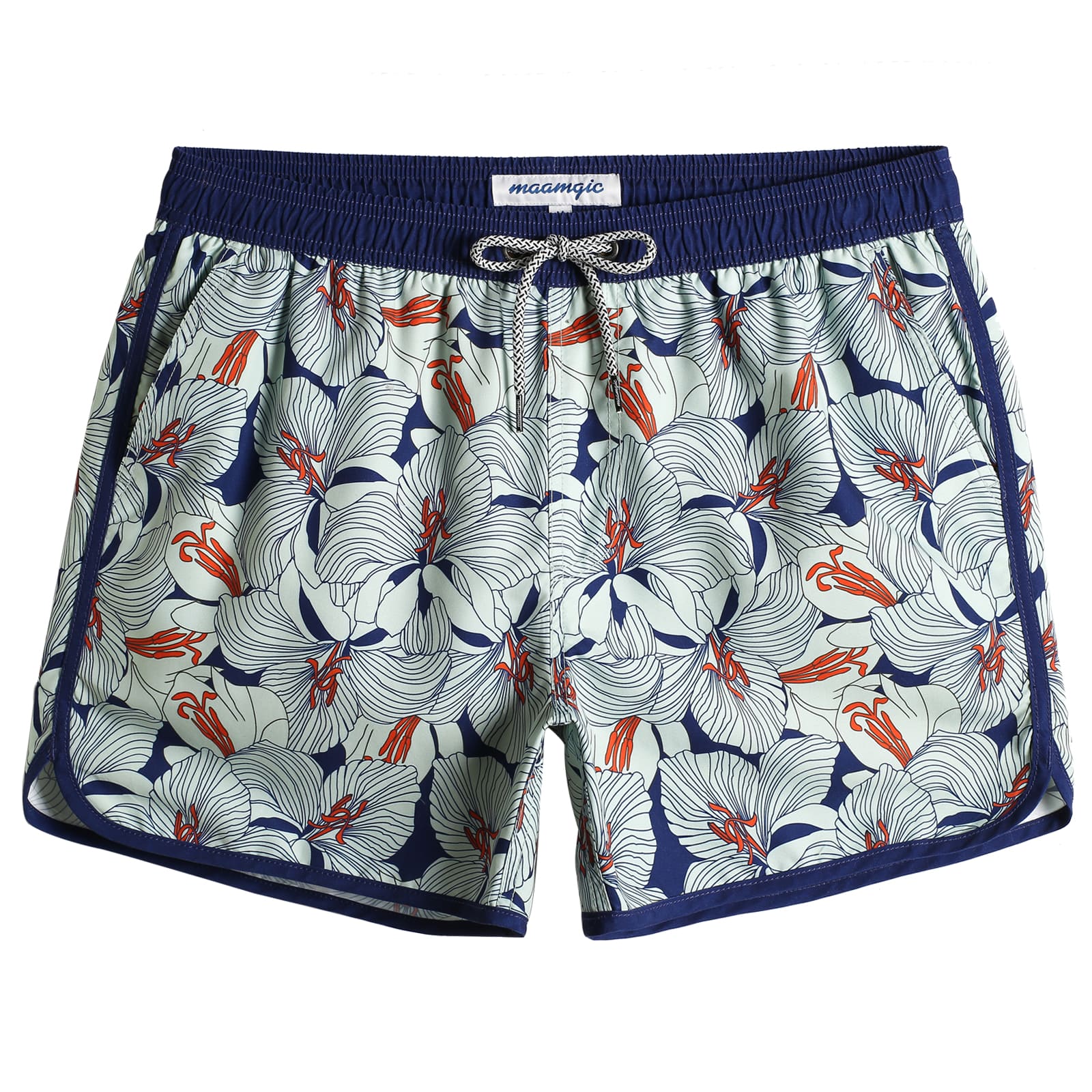 4.5 Inch Inseam Vintage Classical Flowers Swim Trunks-VibeCloset