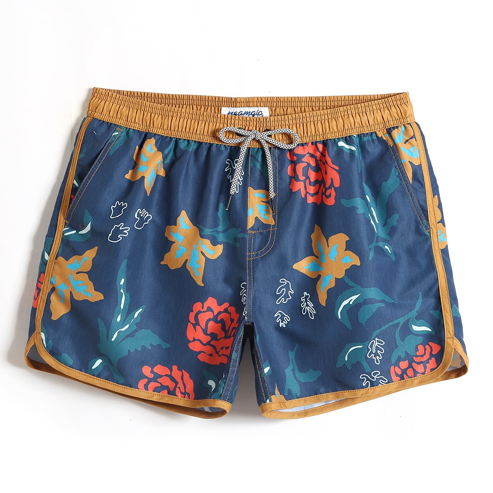 4.5 Inch Inseam Vintage Flower Print Swim Trunks-VibeCloset