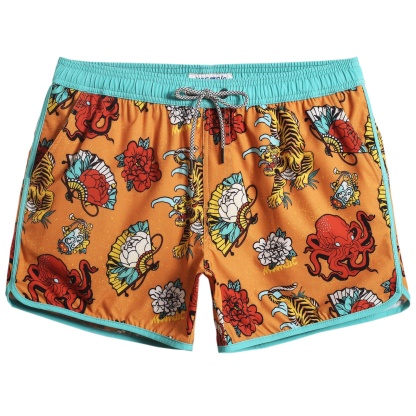 4.5 Inch Inseam Vintage Stretch White Circus Swim Trunks-VibeCloset