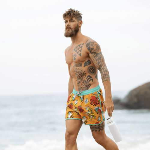4.5 Inch Inseam Vintage Stretch Animal Strange Swim Trunks-VibeCloset