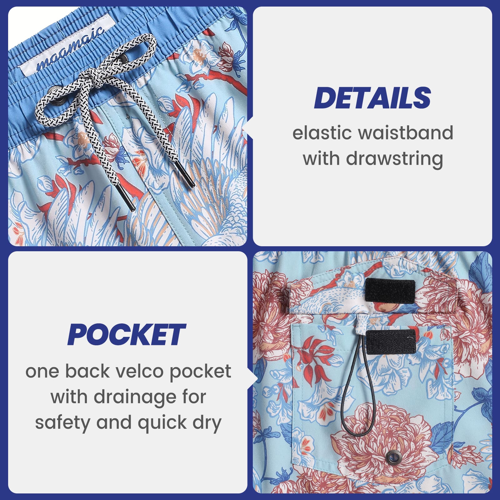 4.5 Inch Inseam Vintage Stretch White Circus Swim Trunks-VibeCloset