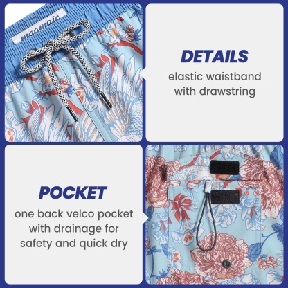 4.5 Inch Inseam Vintage Stretch White Circus Swim Trunks-VibeCloset