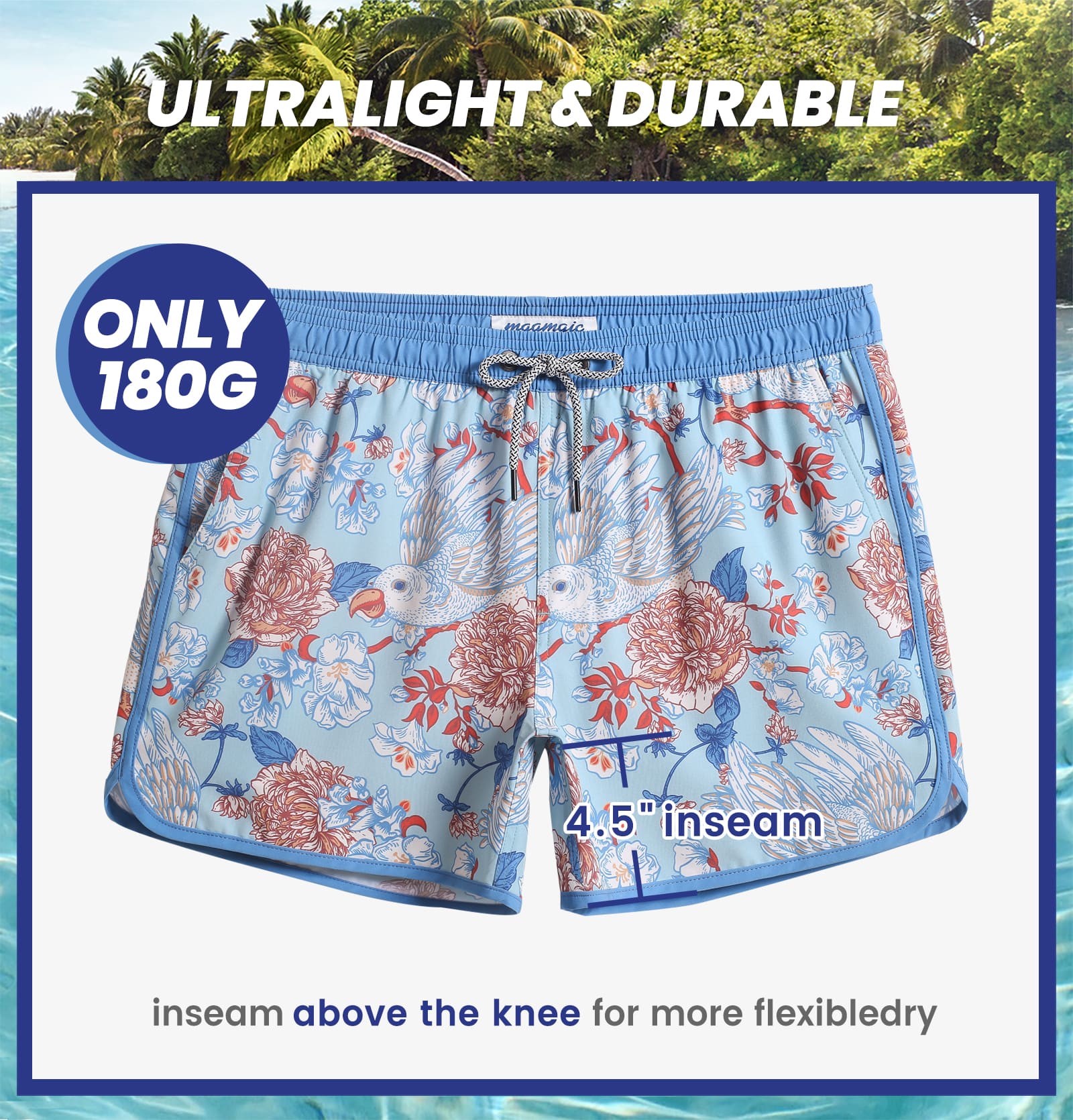 4.5 Inch Inseam Vintage Stretch White Circus Swim Trunks-VibeCloset