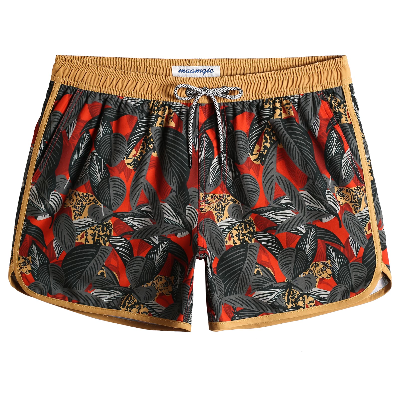 4.5 Inch Inseam Vintage Stretch Leopard Infested Swim Trunks-VibeCloset