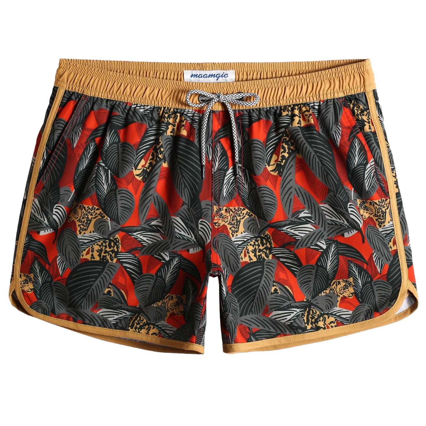 4.5 Inch Inseam Vintage Stretch Leopard Infested Swim Trunks-VibeCloset