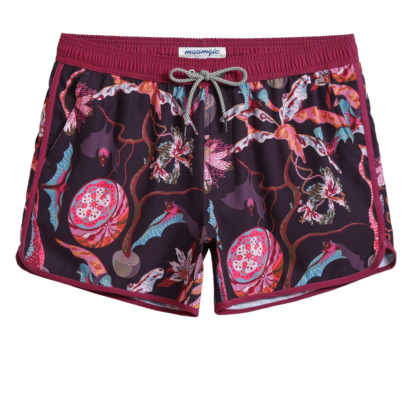 4.5 Inch Inseam Vintage Stretch Night Bat Swim Trunks-VibeCloset