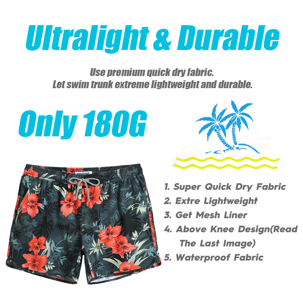 4.5 Inch Inseam Vintage Stretch Red Floral Swim Trunks-VibeCloset