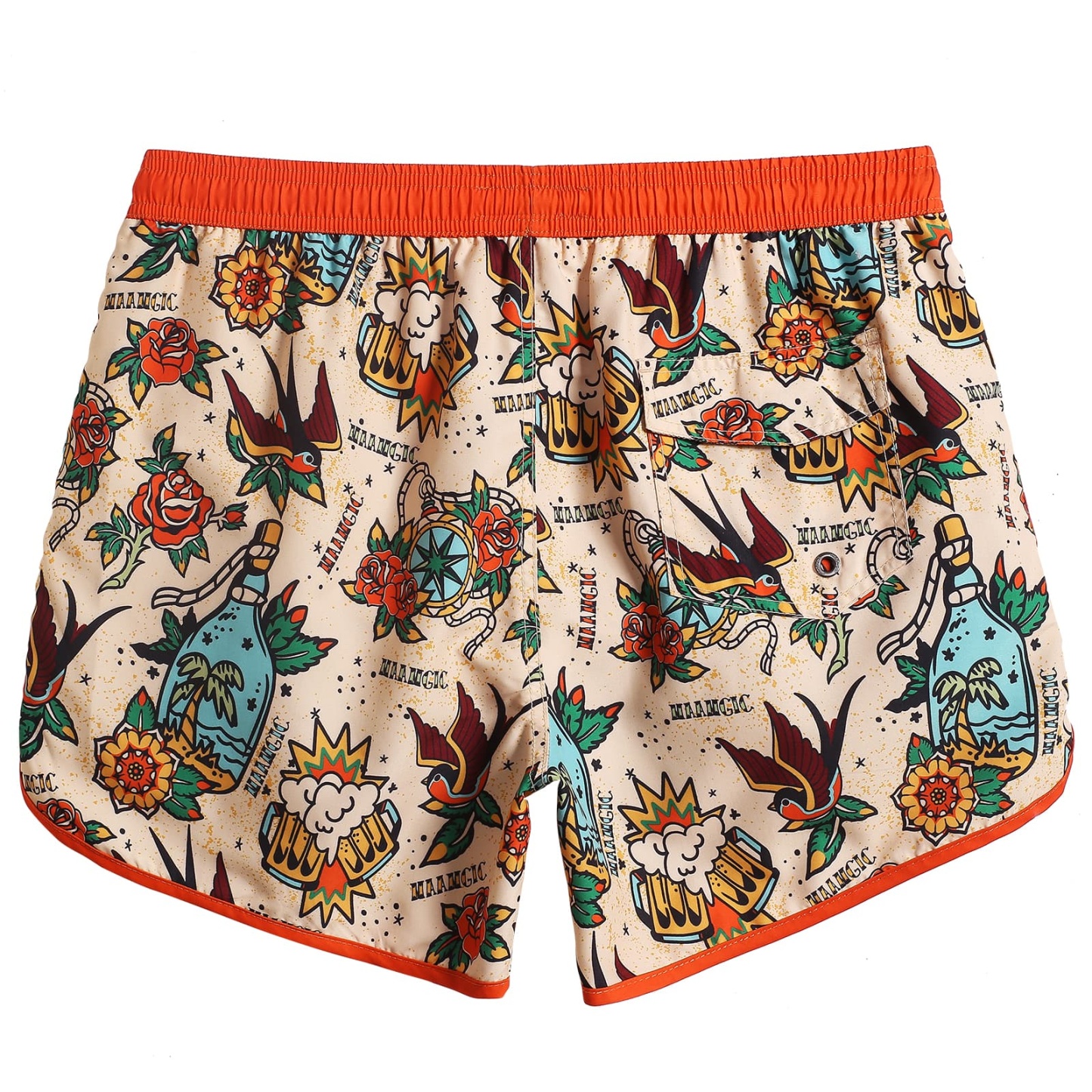 4.5 Inch Inseam Vintage Stretch White Circus Swim Trunks-VibeCloset
