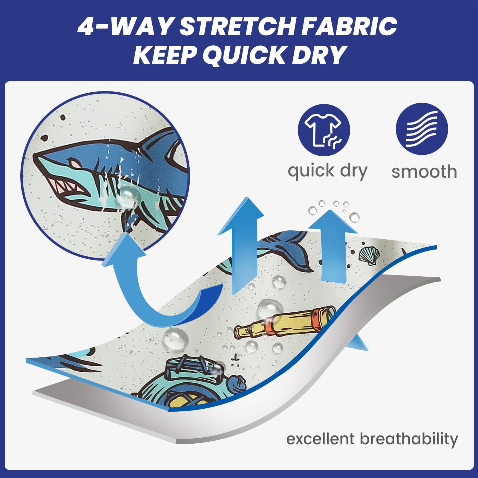 4.5 Inch Inseam Vintage Stretch White Circus Swim Trunks-VibeCloset