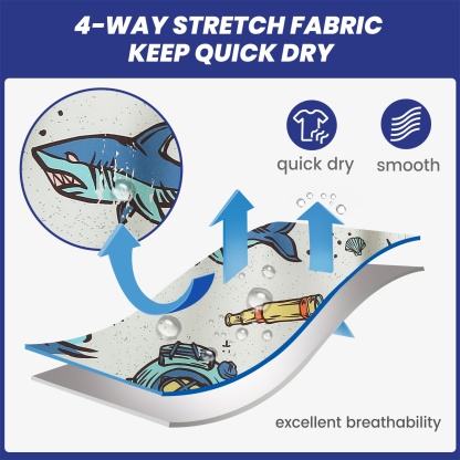 4.5 Inch Inseam Vintage Stretch White Circus Swim Trunks-VibeCloset