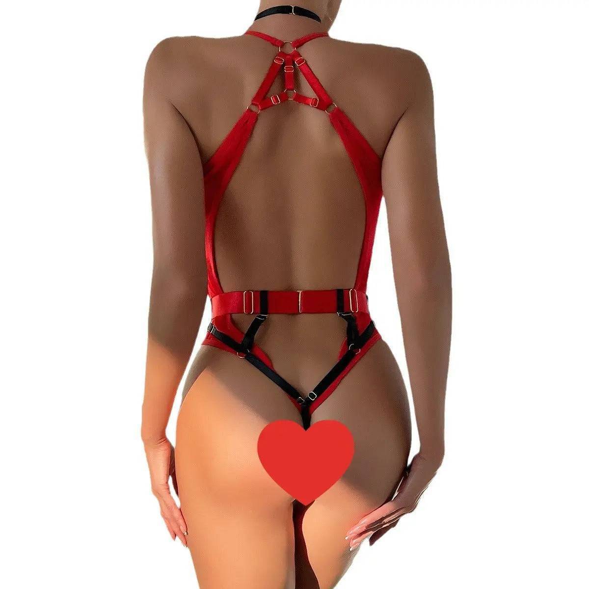 Hot Red Strappy Camisoles Teddy-SexBodyShop