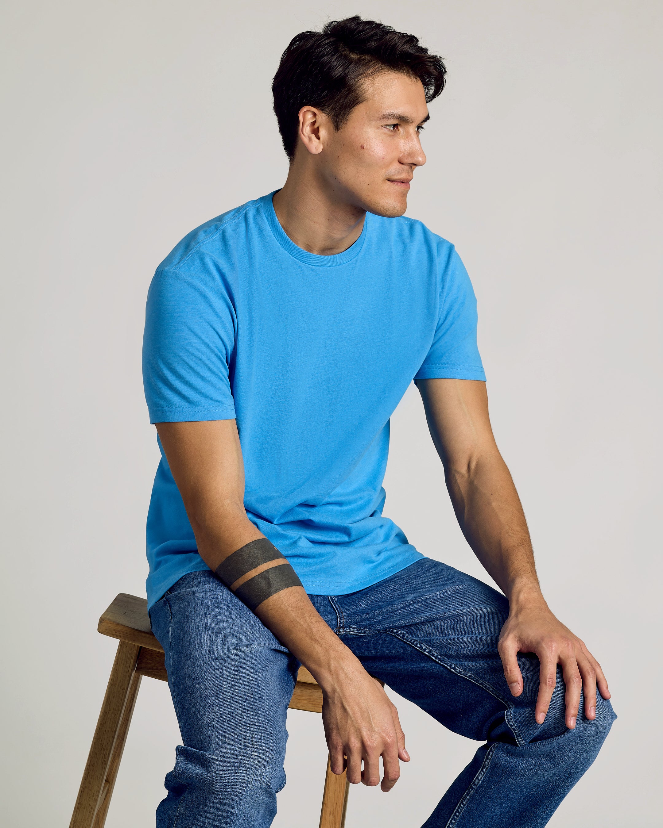 Dark Heather Bahama Blue Short Sleeve Crew Neck Tee-VibeCloset