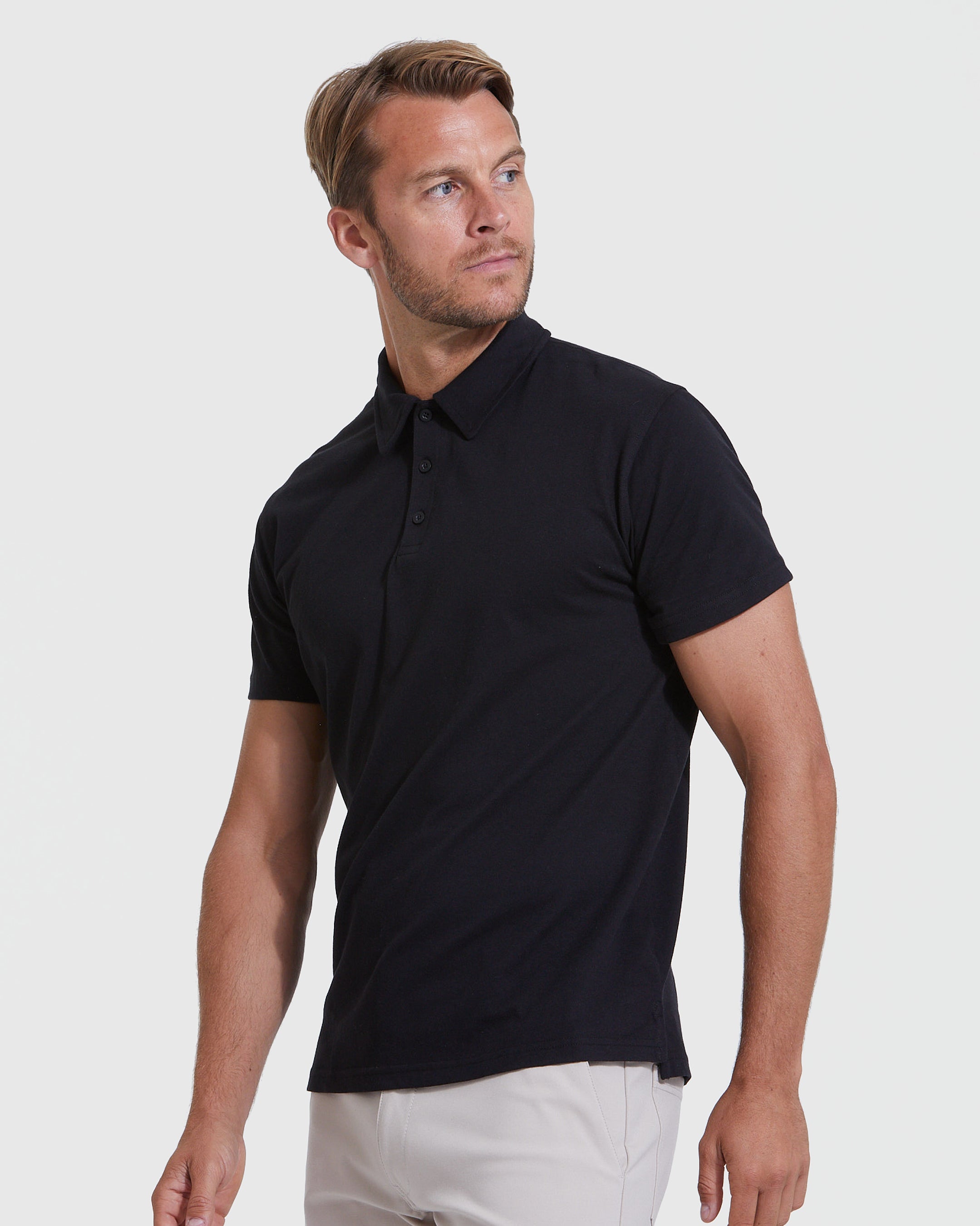 All Black Short Sleeve Polo 3-Pack-VibeCloset