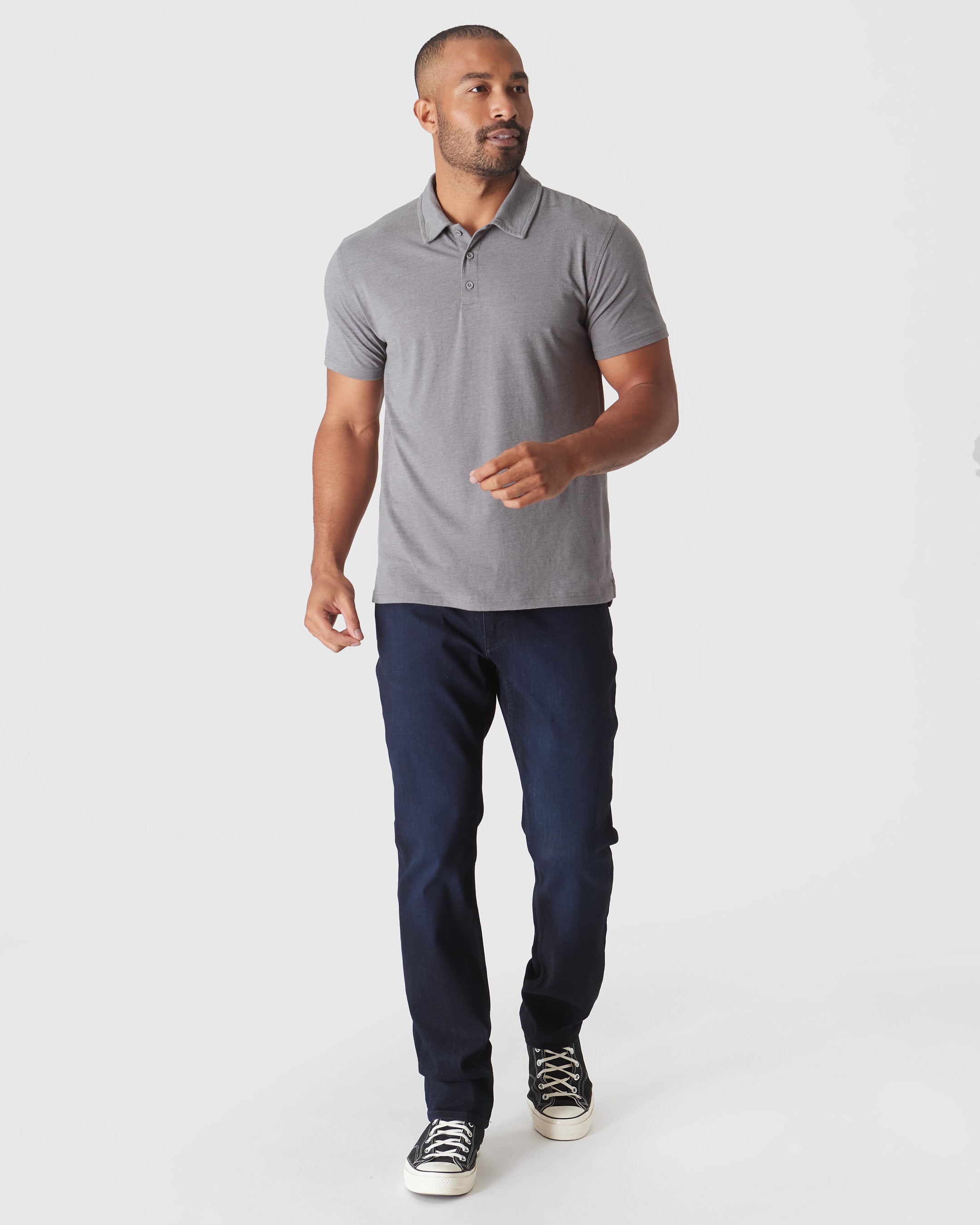 Heather Graphite Short Sleeve Polo-VibeCloset