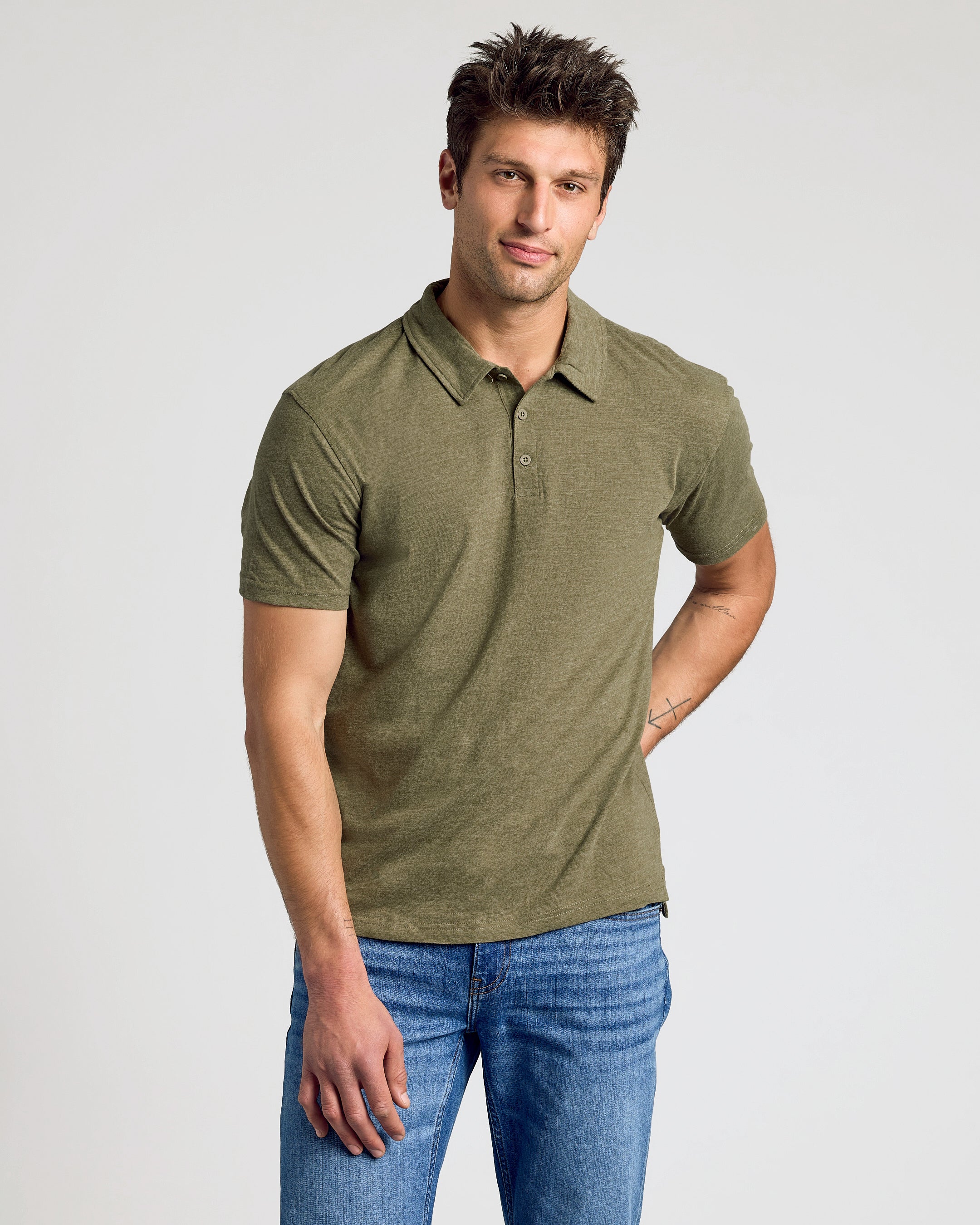 Heather Military Green Short Sleeve polo-VibeCloset