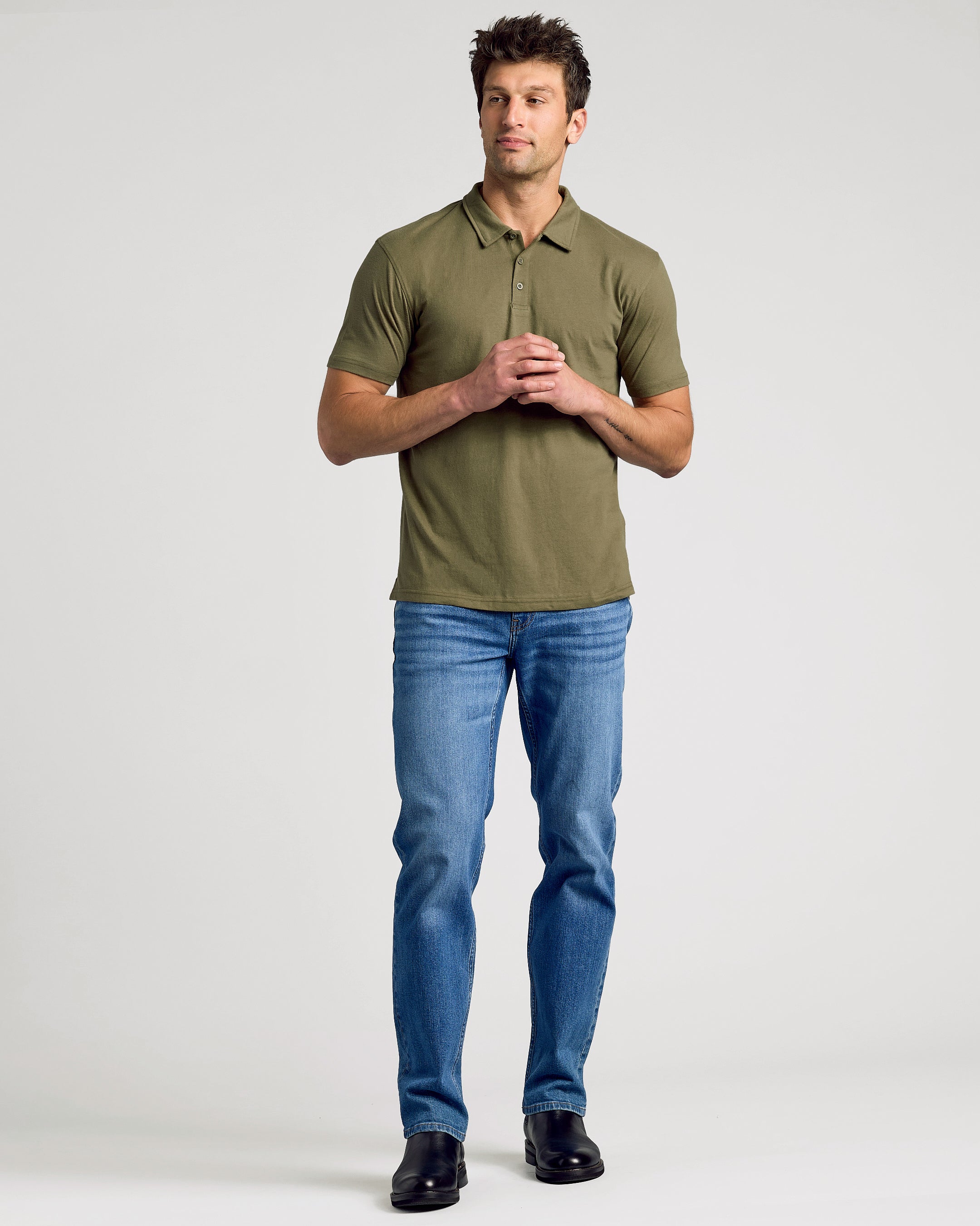 Military Green Short Sleeve Polo-VibeCloset