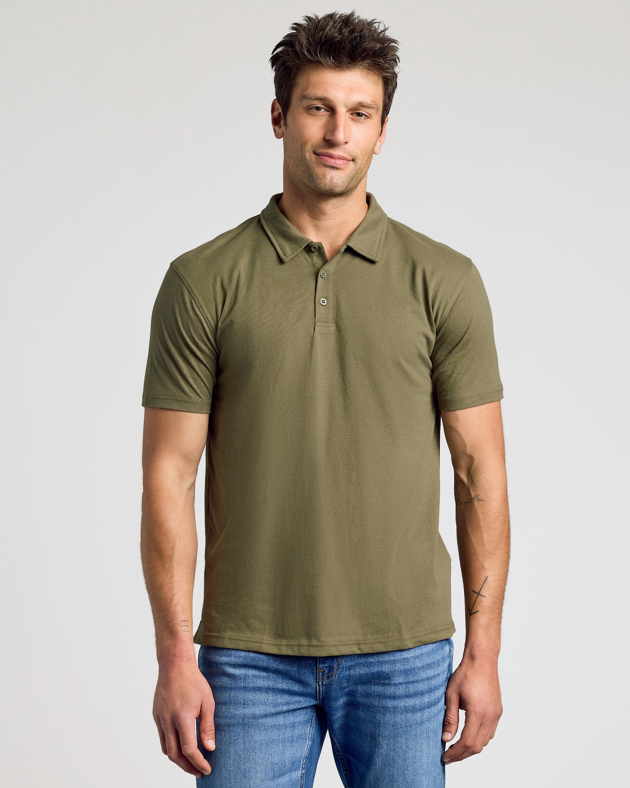 Military Green Short Sleeve Polo-VibeCloset