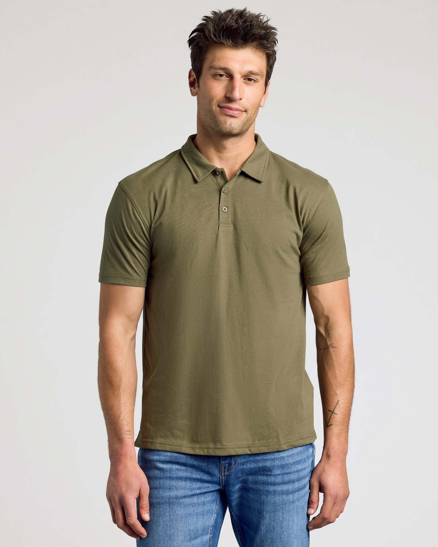 Military Green Short Sleeve Polo-VibeCloset