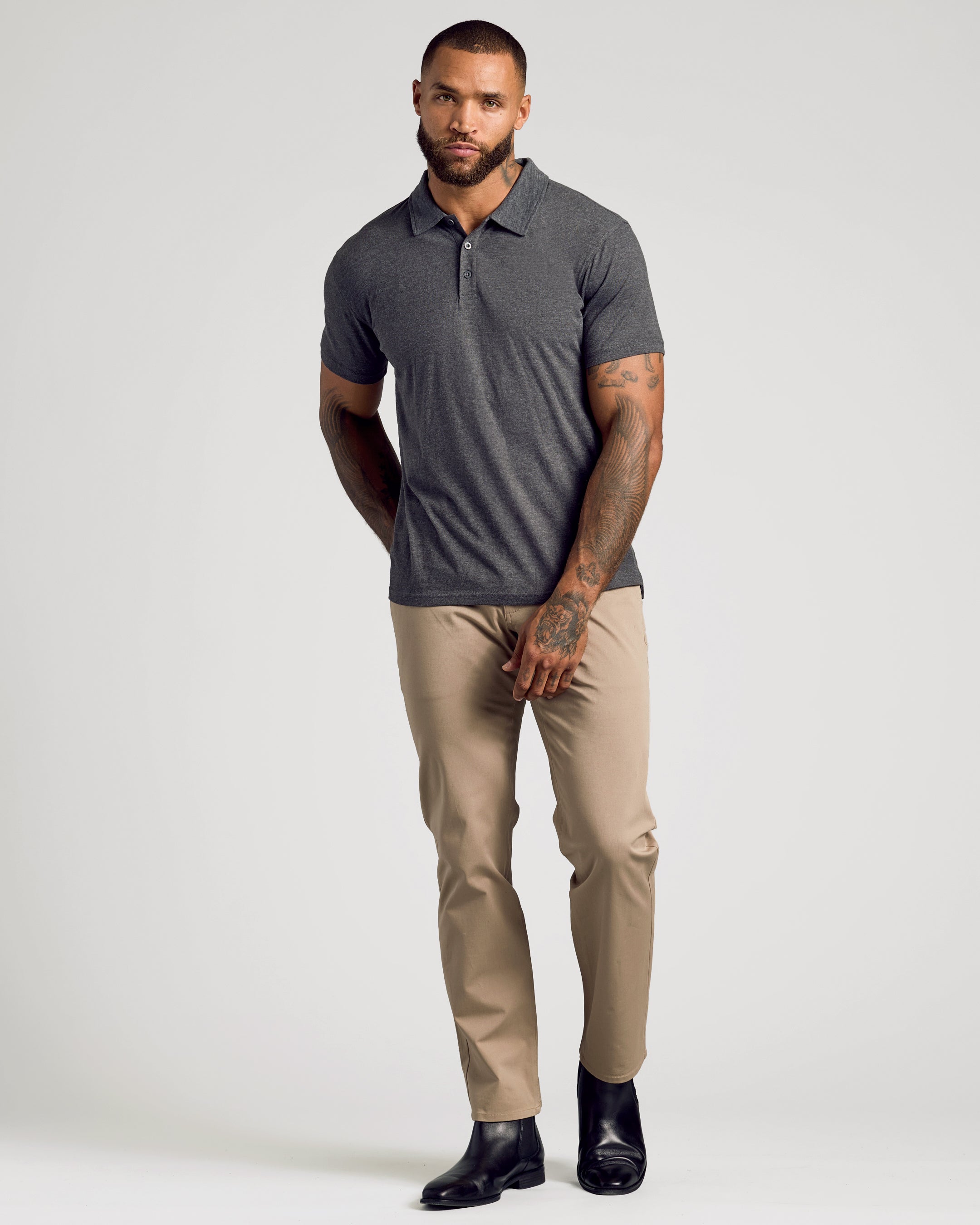 Charcoal Heather Gray Short Sleeve Polo-VibeCloset