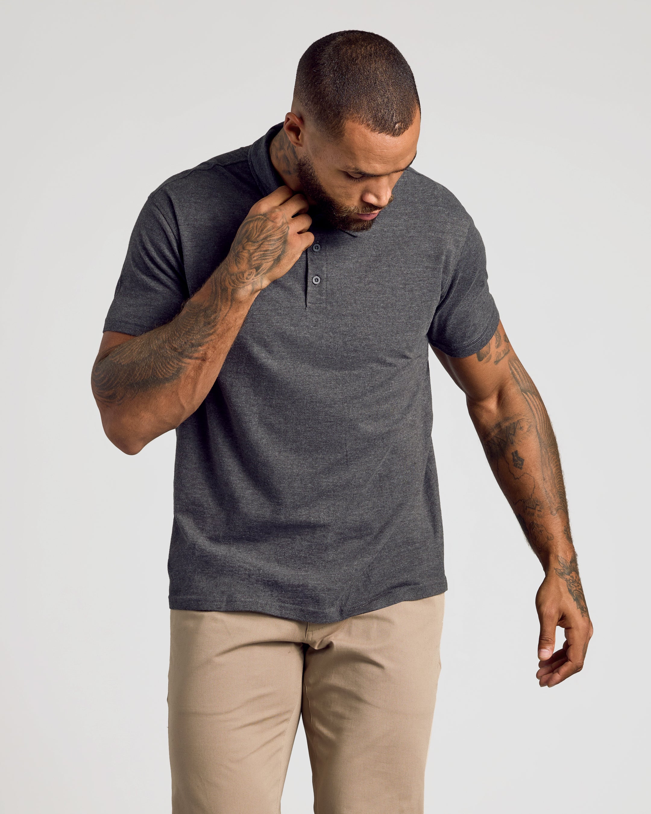 Charcoal Heather Gray Short Sleeve Polo-VibeCloset
