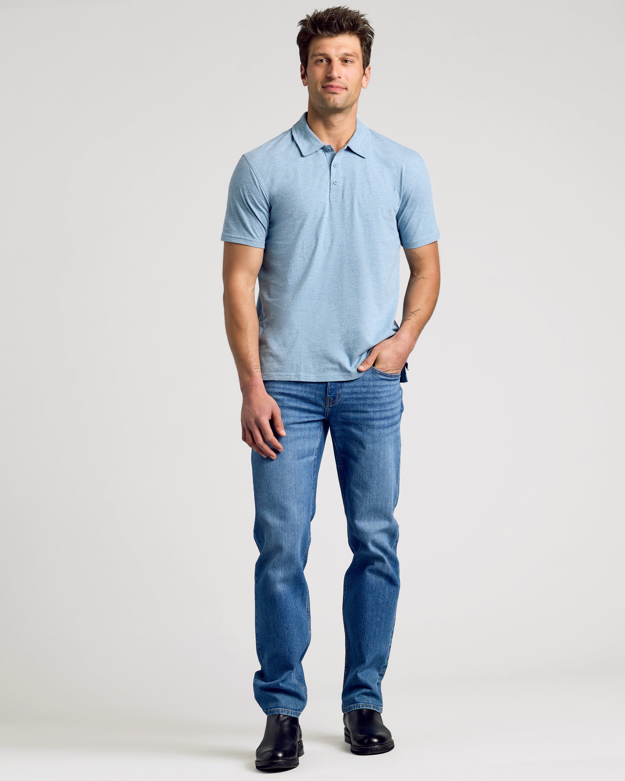 Heather Indigo Short Sleeve Polo-VibeCloset