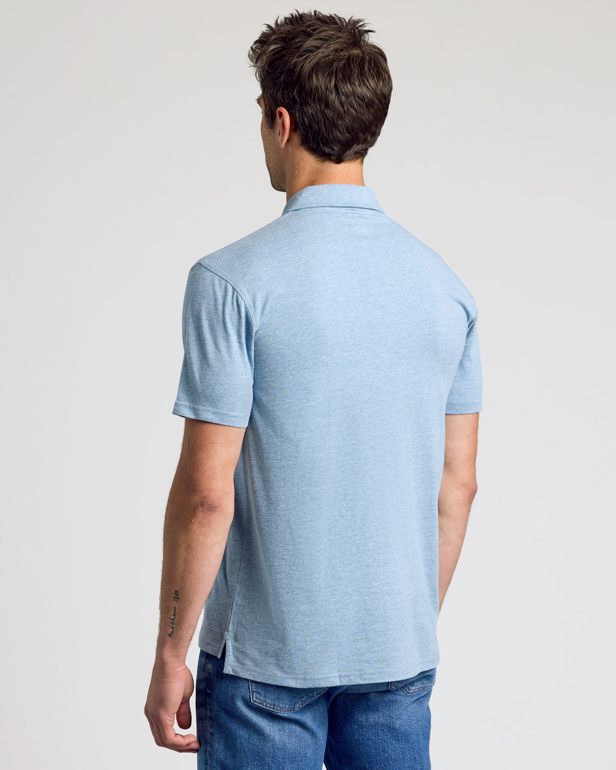 Heather Indigo Short Sleeve Polo-VibeCloset