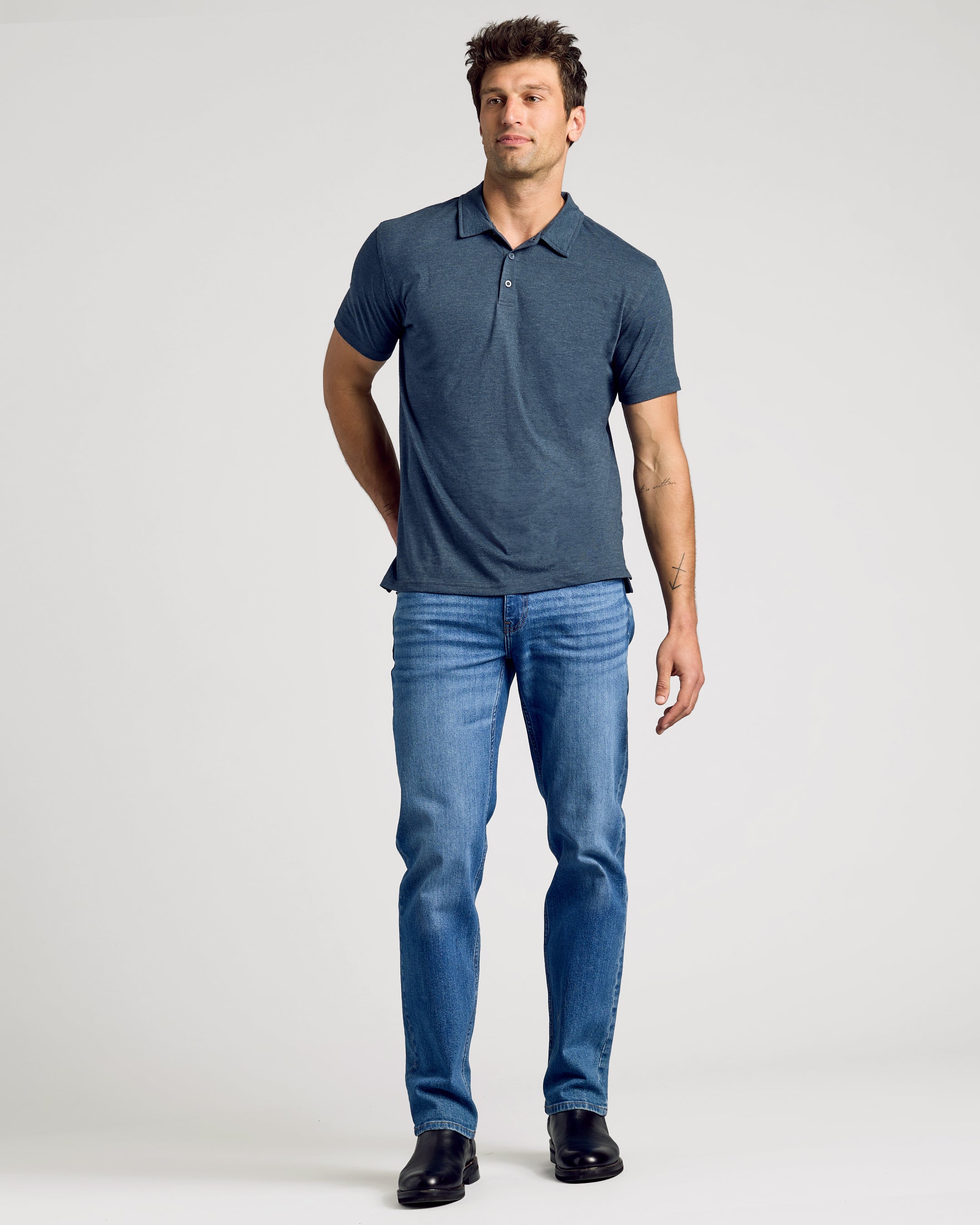Heather Navy Short Sleeve Polo-VibeCloset