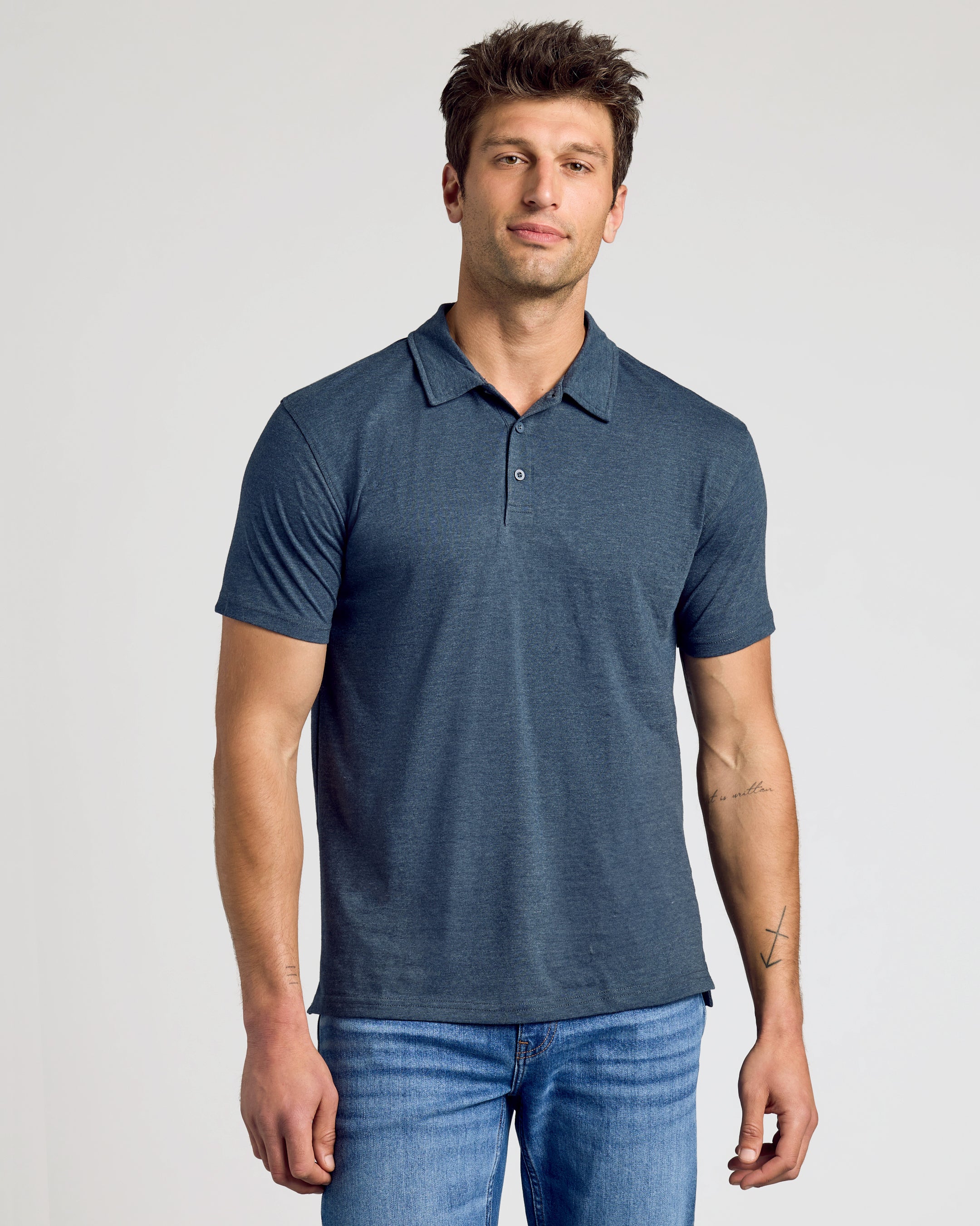 Heather Navy Short Sleeve Polo-VibeCloset