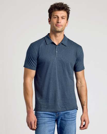 Heather Navy Short Sleeve Polo-VibeCloset