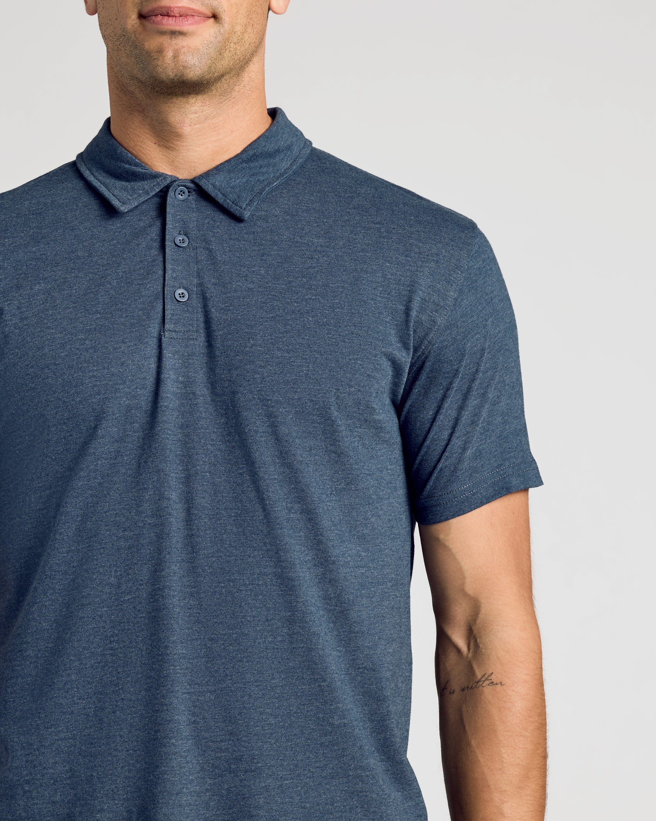 Heather Navy Short Sleeve Polo-VibeCloset