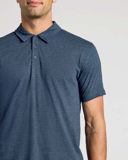 Heather Navy Short Sleeve Polo-VibeCloset