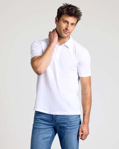 White Short Sleeve Polo-VibeCloset