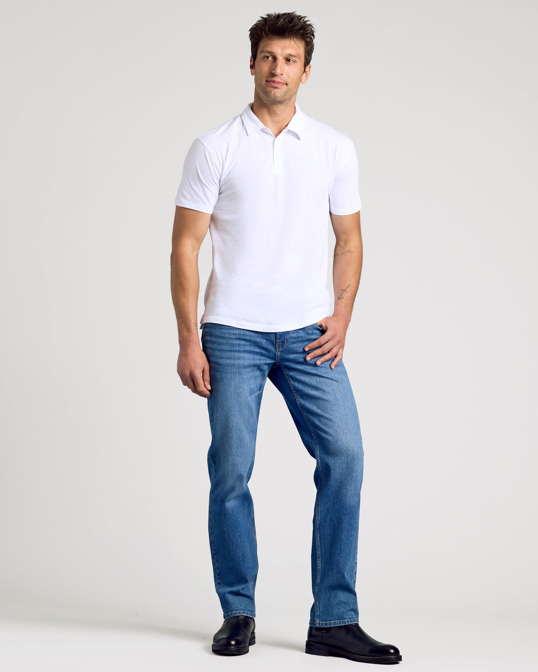White Short Sleeve Polo-VibeCloset
